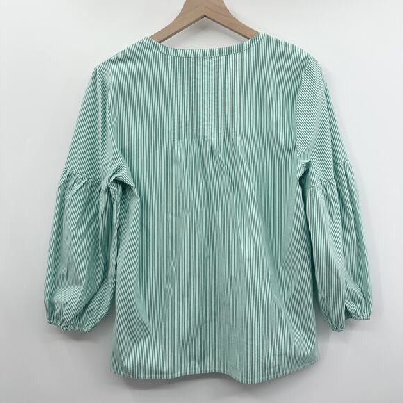 Vinyard Vines Striped Pintuck Long Sleeve Top in Stripe Seawall Green Size S - Picture 4 of 11